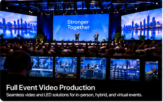 Video production and presentation screens at a live event